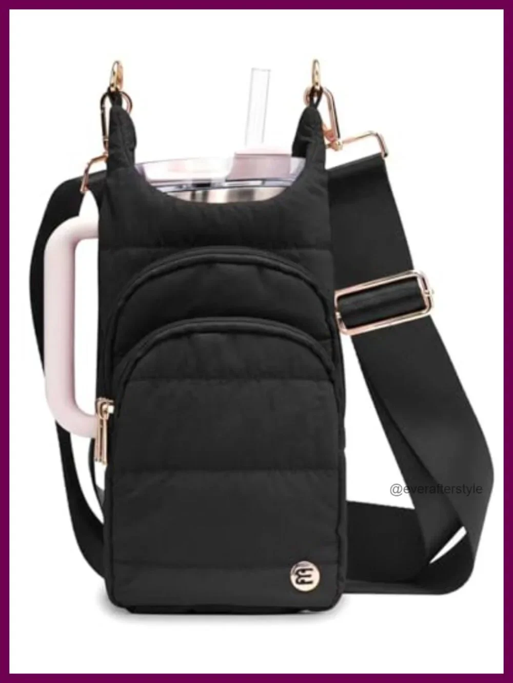 Quilted Water Bottle Sling Bag, Crossbody Carrier w/ Strap, RFID Pocket for